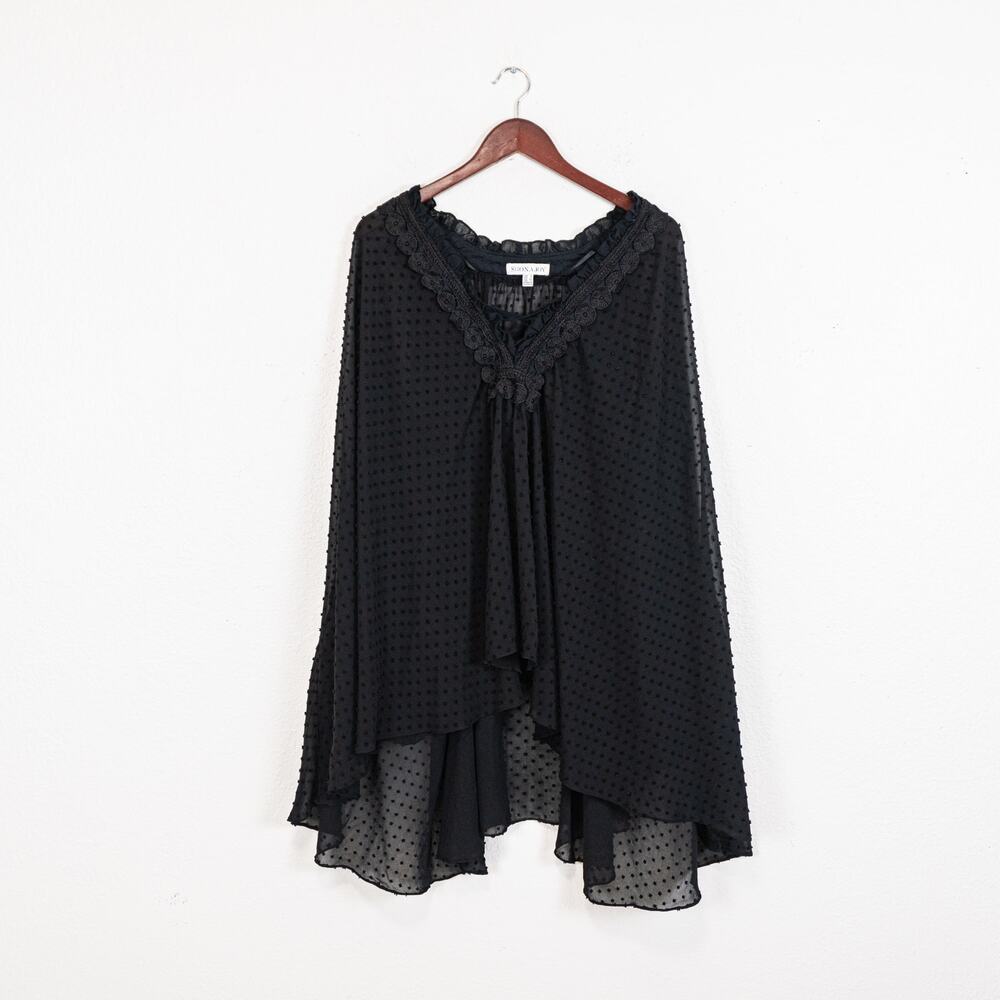 SHONA JOY Black swiss dot sheer Mini Dress Lace trim size 8 US - Picture 9 of 11